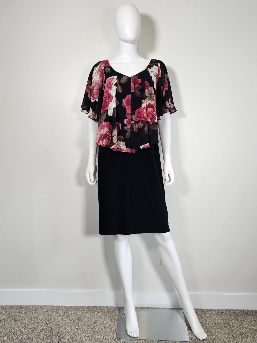 Joseph Ribkoff Black Dress with Pink Floral Overlay Sz 12